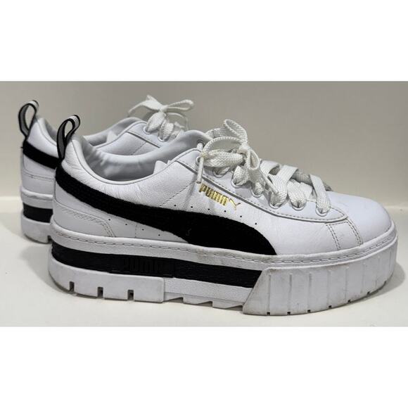 PUMA Mayze Leather Platform White Sneakers Retro Streetwear Size W7.5 - Picture 3 of 8